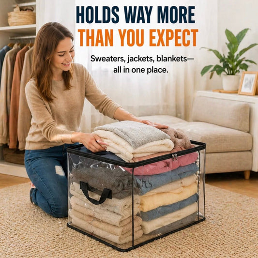 ⏳LETZTER TAG: 2 kaufen, 1 gratis!!💕HomeVault™🇬🇧 Transparente Aufbewahrungstasche – groß, staub- und feuchtigkeitsdicht, mit Griff✨Der ultimative All-in-One-Organizer für Kleidung, Spielzeug, Bücher, Kuscheltiere und einfach alles! 🧸📚👕🧦